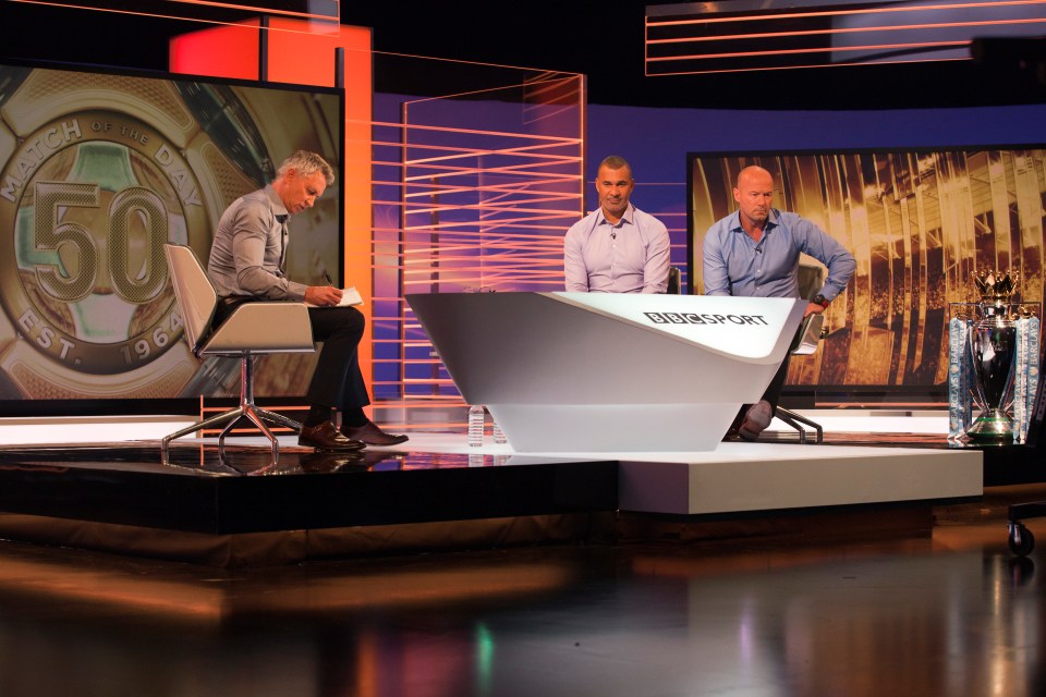 three men sit in front of a table that says bbc sport