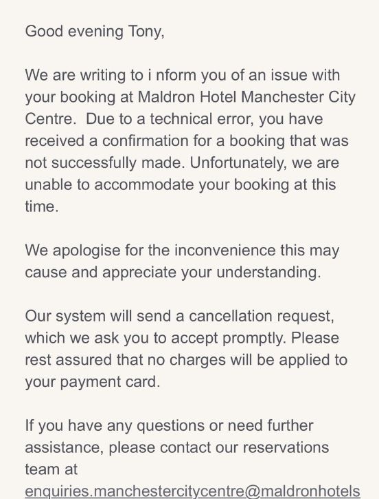 People are seeing their bookings being cancelled due to a 'technical error'