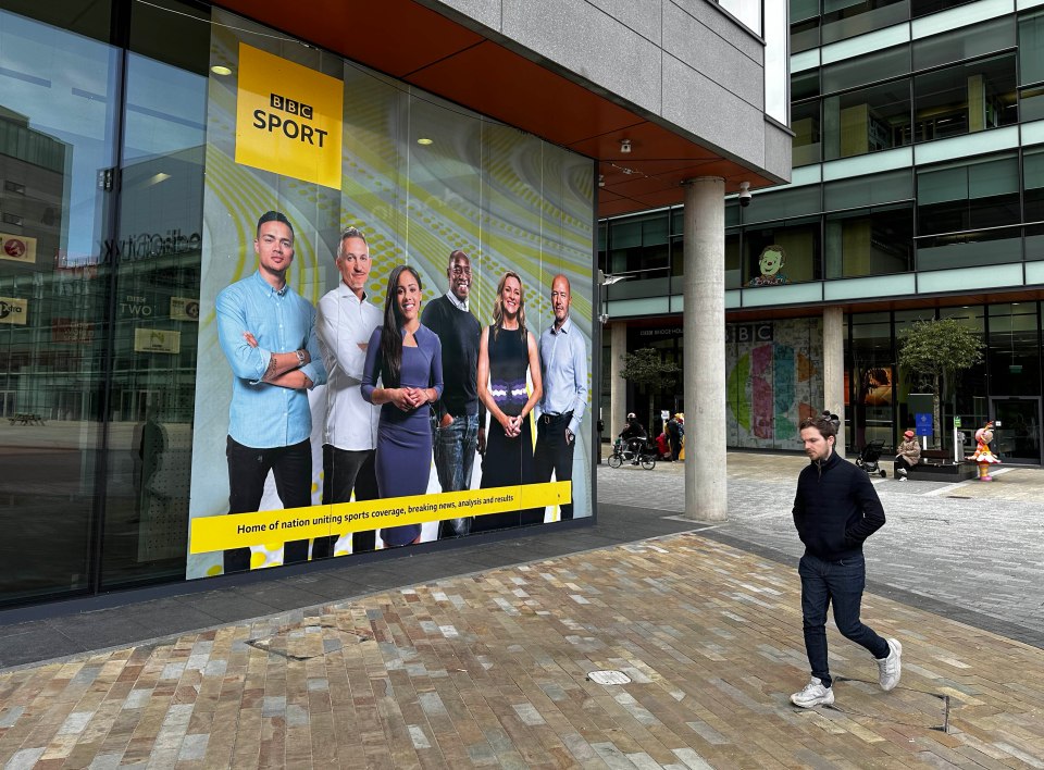 A giant poster featuring Jenas alongside BBC Sport colleagues Gary Lineker, Alan Shearer and Alex Scott, was removed from Manchester’s Media City HQ