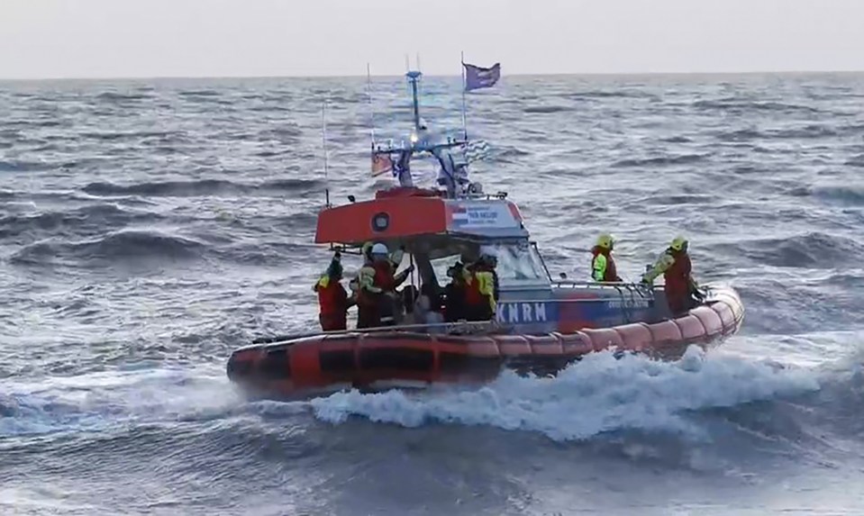 a boat with knrm on the side of it