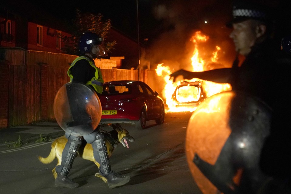 A police car was set on fire too