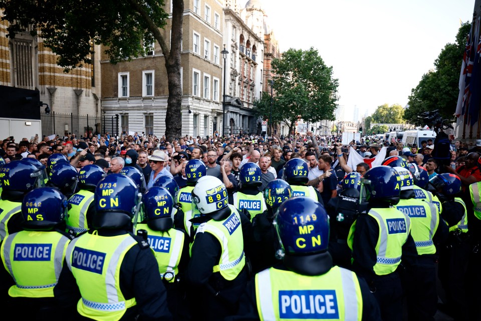 Riots cops on Whitehall on Wednesday