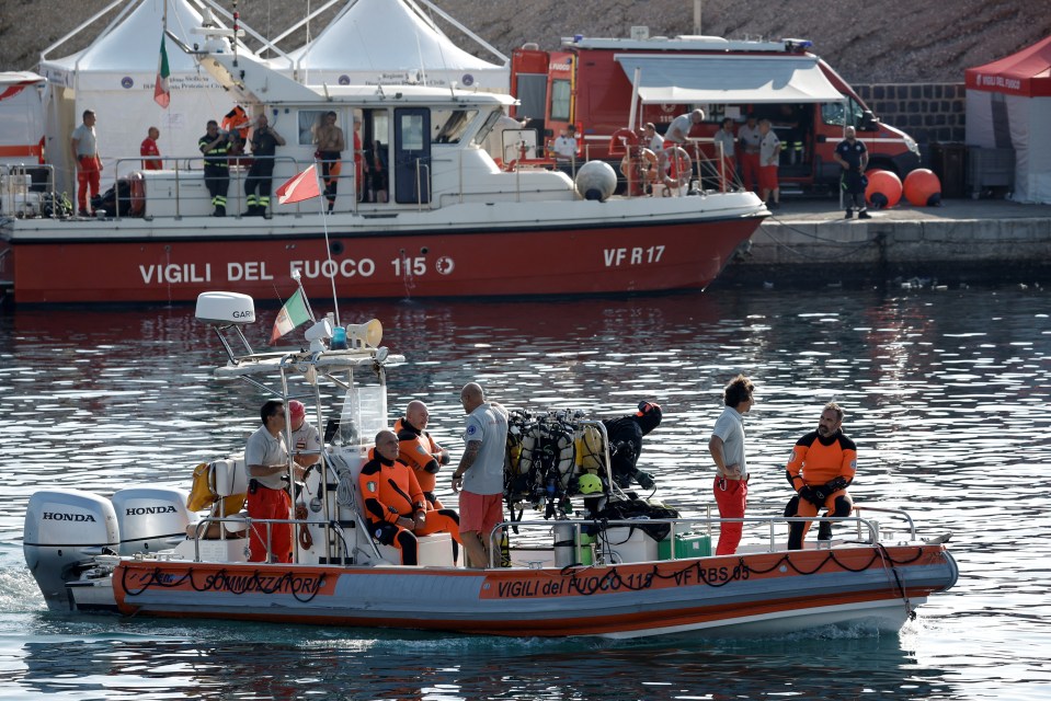 A rescue boat with divers on board in Porticello Harbour on Friday morning