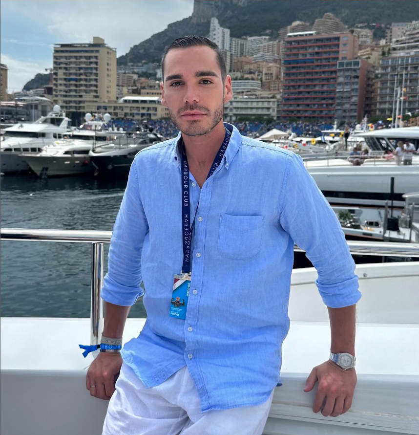 Ralf's French partner Etienne is seen on a yacht in Monaco harbour over an F1 race weekend