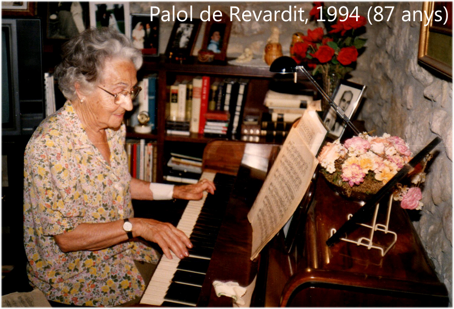 an elderly woman playing a piano with the year 1994 on the bottom