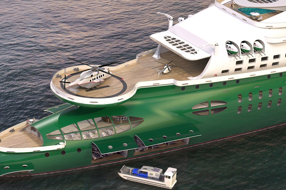 The massive yacht has a helipad on board