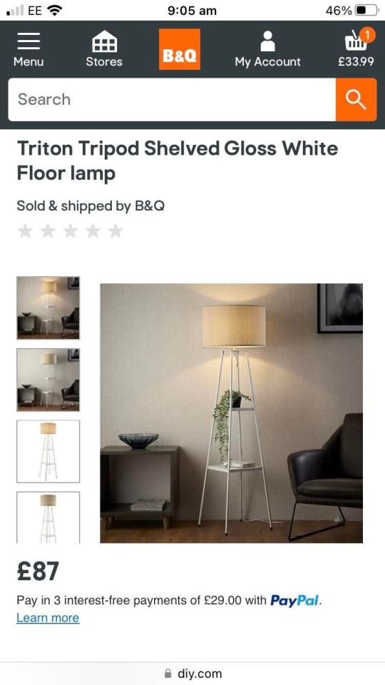 The same lamp priced at £87 on the B&Q website