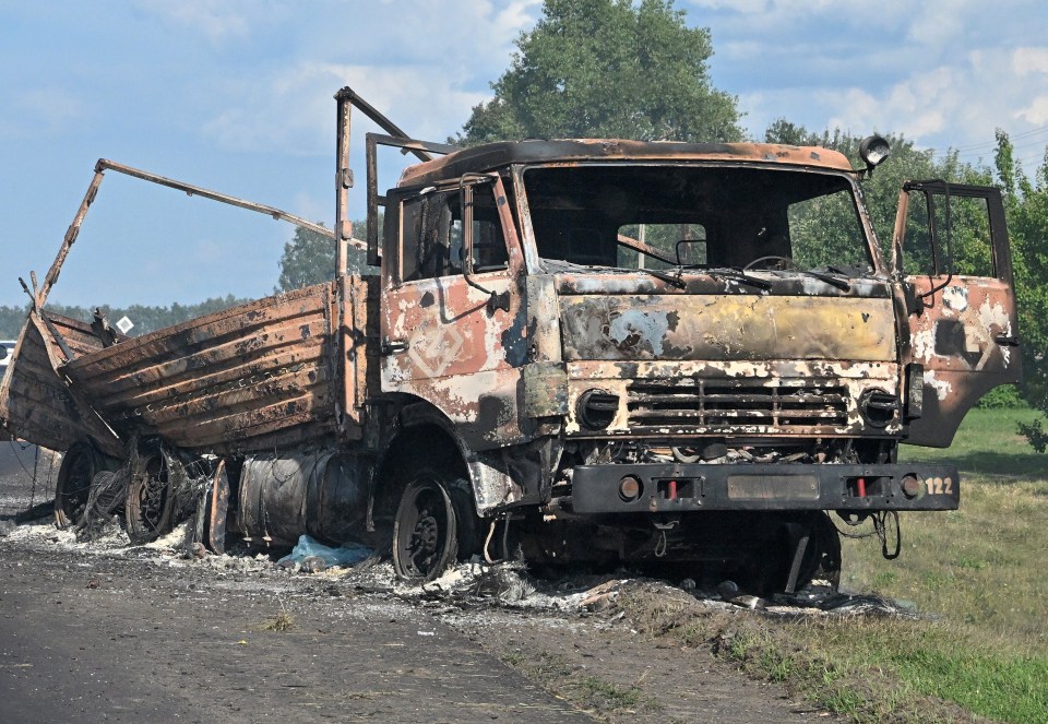 A convoy of trucks was damaged by shelling on the highway