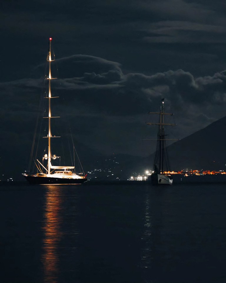 The Bayesian off Porticello, Palermo, in Italy, at night