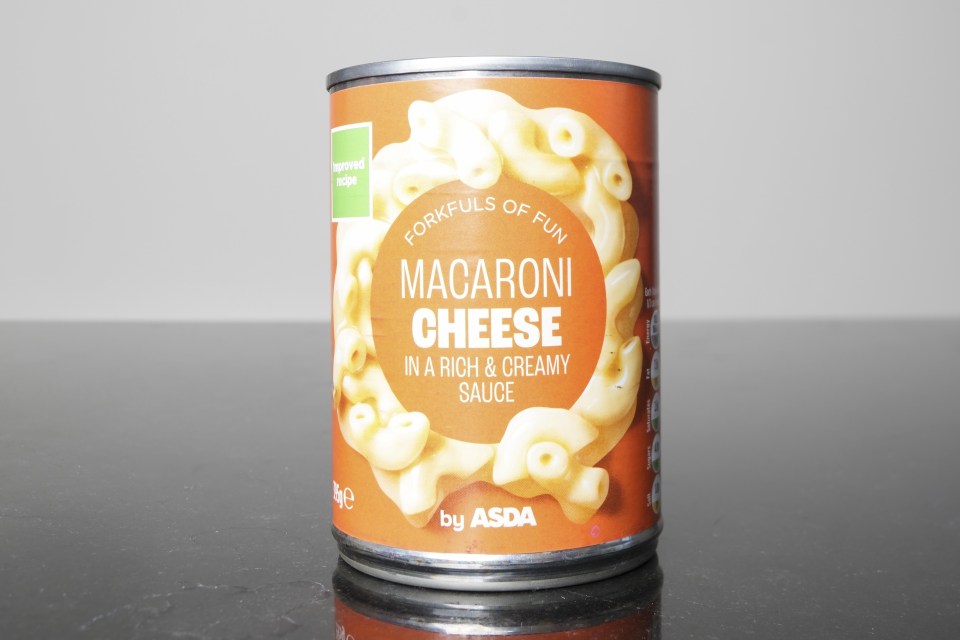 a can of macaroni cheese in a rich creamy sauce