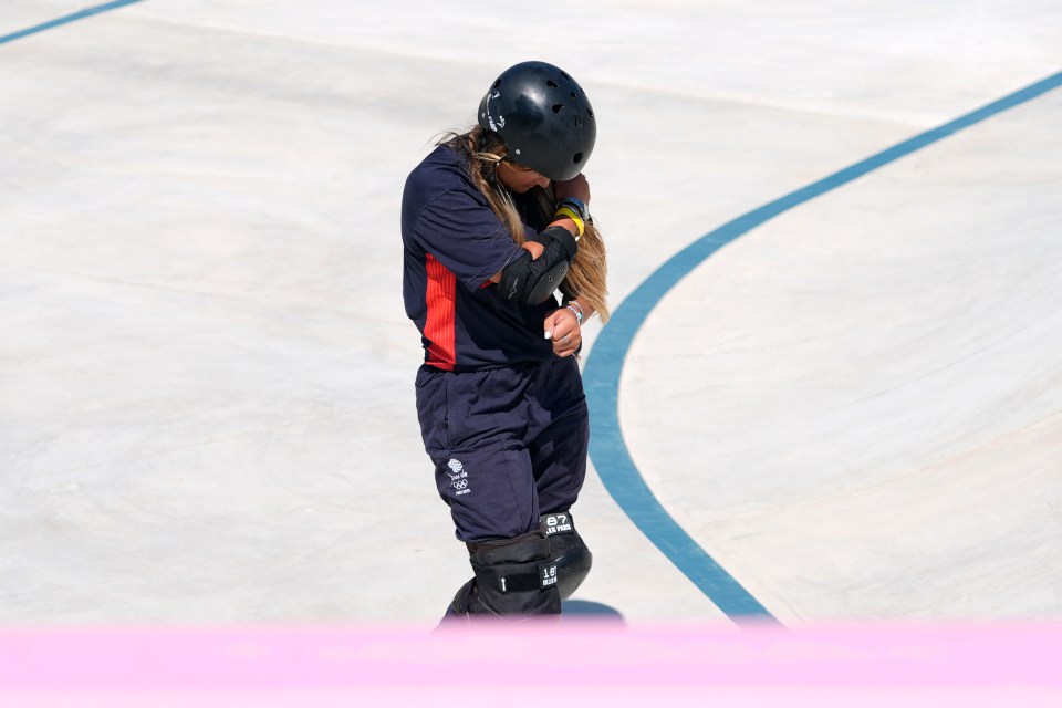 Sky Brown was left wincing in pain after a nasty fall in her skateboarding park heat