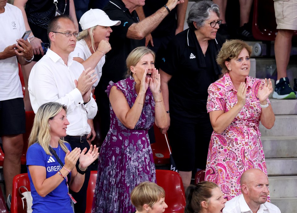 Sophie Wessex shouts encouragement to the Team GB women