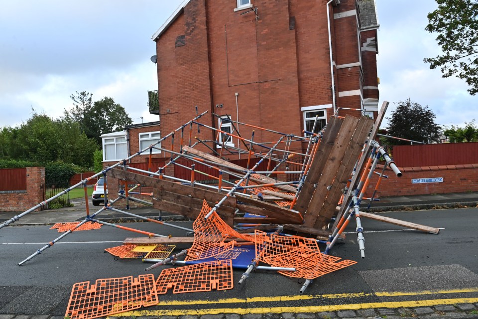 The storm tore down scaffolding in Birkdale, near Southport