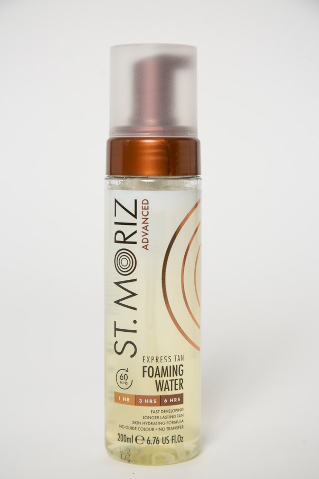 a bottle of st. moriz express tan foaming water