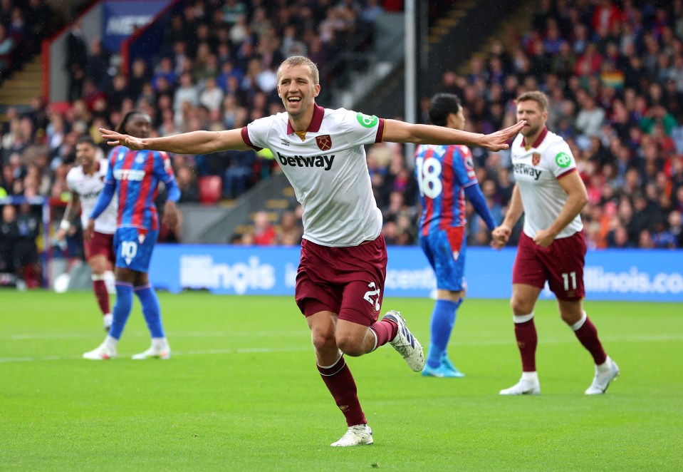 Tomas Soucek was celebrating the opening goal for West Ham against Crystal Palace