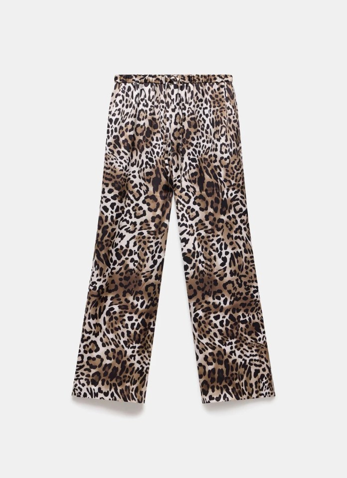 a pair of leopard print pants on a white background