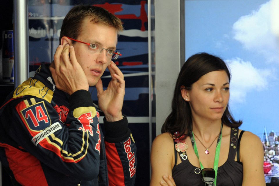 Sebastien Bourdais and his wife Claire in the pits after the qualifying session of the French Grand Prix in June 2008.