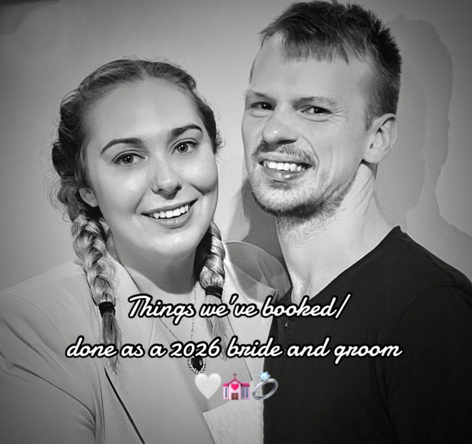 a black and white photo of a man and woman with the caption things we 've booked done as a 2026 bride and groom