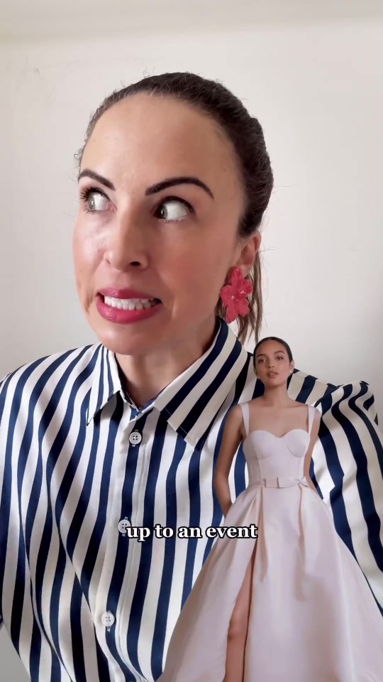 a woman in a blue and white striped shirt is up to an event