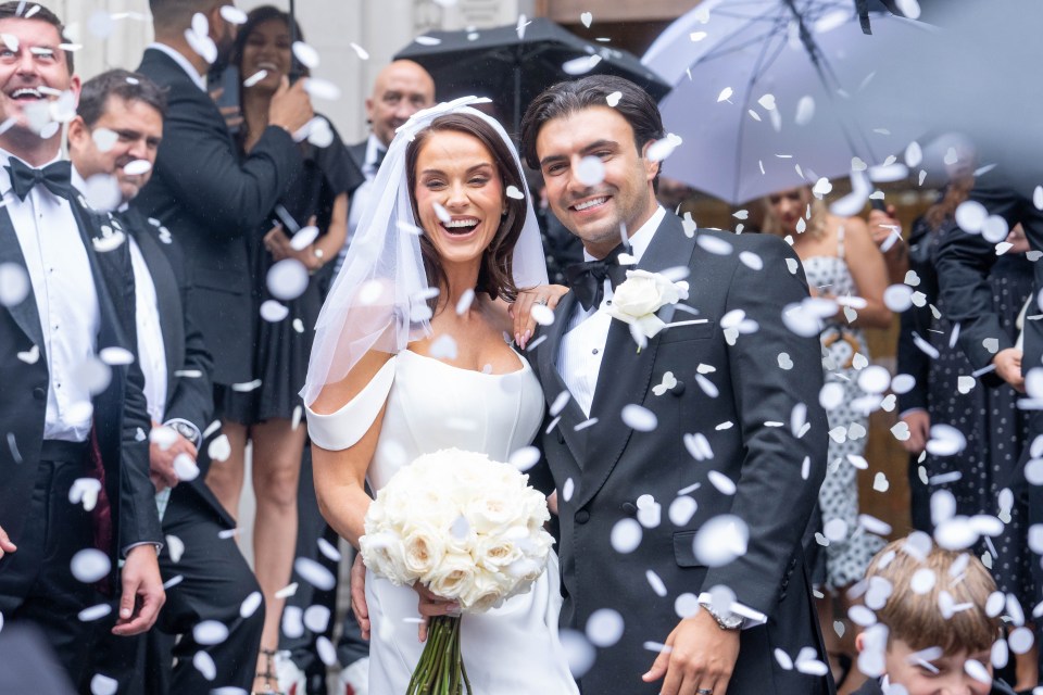 The happy couple were covered in confetti outside the venue