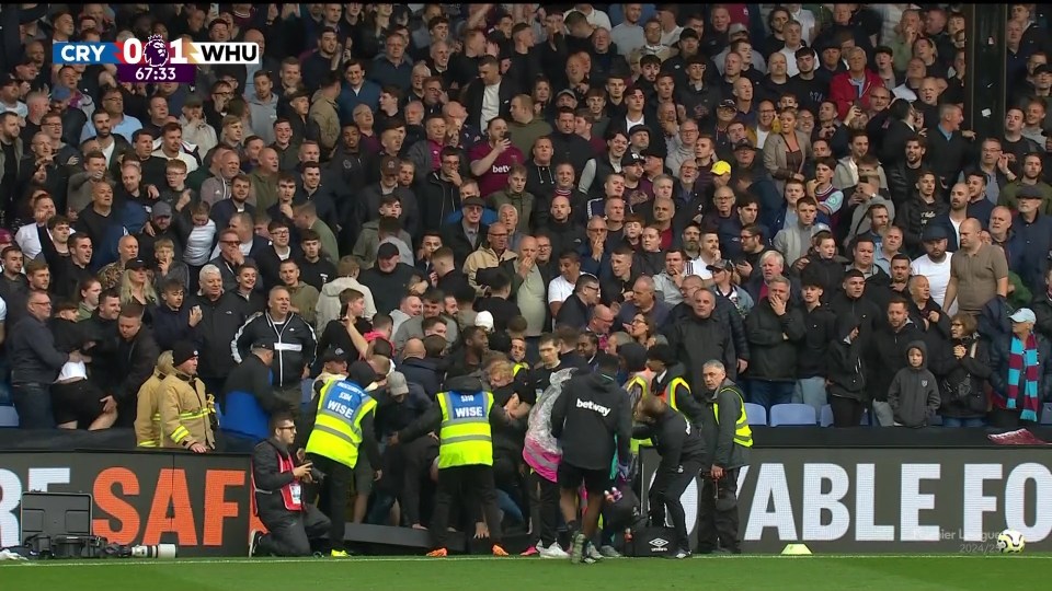 An advertising board collapsed on a ball boy during West Ham goal celebrations