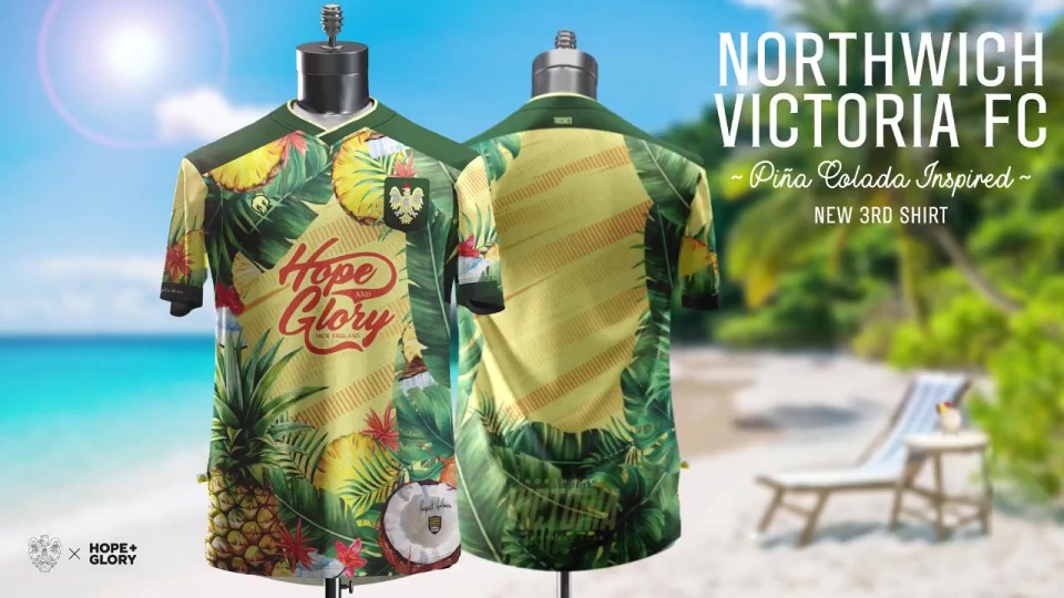 northwich victoria fc pine colada inspired new 3rd shirt