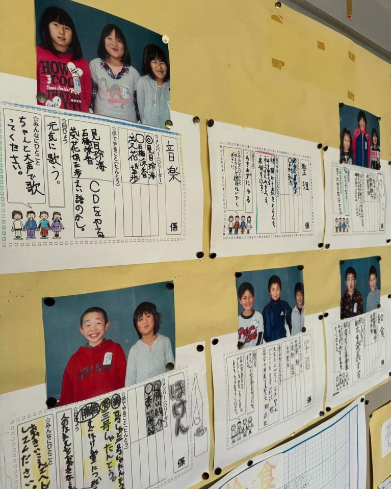 Posters of children are still up in the abandoned school