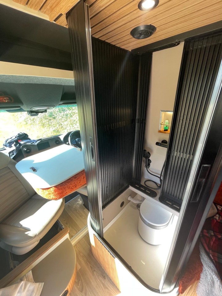 The decked out vehicle even features a hidden shower