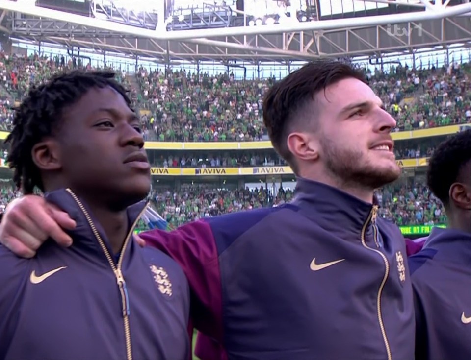 Declan Rice, another ex-Ireland kid, also belted out the anthem