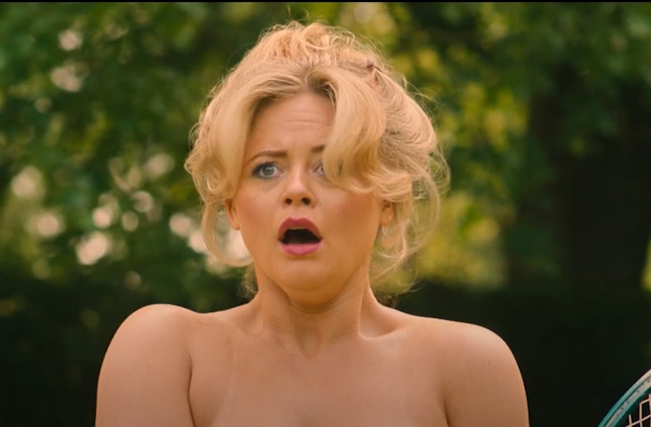 Jilly Cooper’s racy novel Rivals has been reborn as an even steamier TV show, pictured star Emily Atack  as Sarah Stratton in nude tennis clash