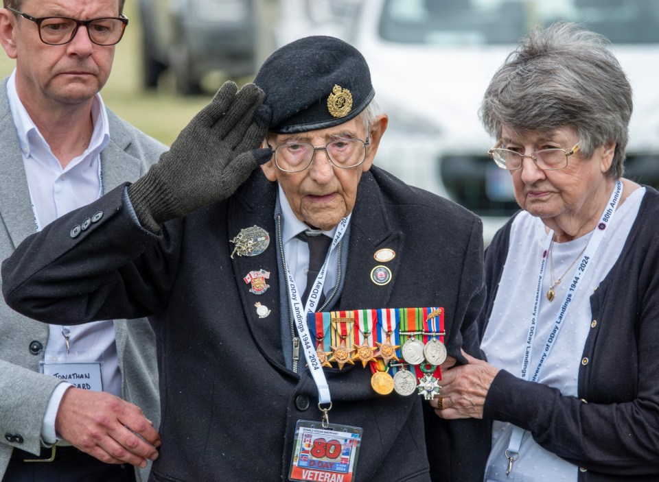 He was pictured at a ceremony to mark 80 years since he landed on the beach in Normandy earlier this year