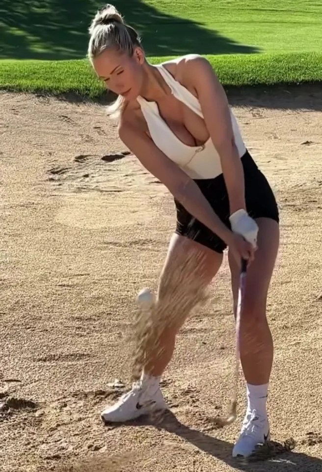 Paige Spiranac showed off her golf swing in a slow-motion video