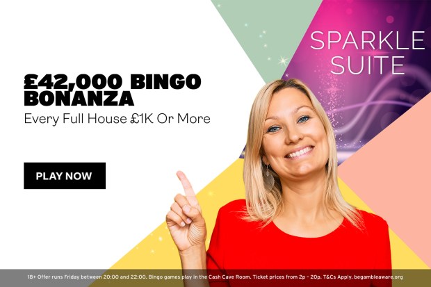 an advertisement for a bingo bonanza with a woman pointing up