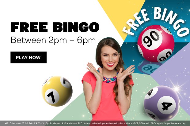 an advertisement for free bingo between 2 pm and 6 pm