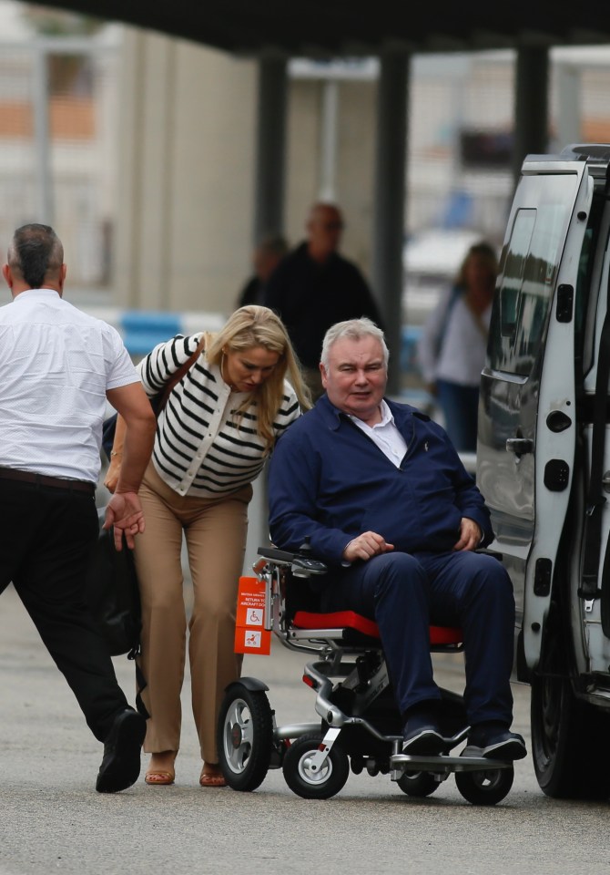 Eamonn Holmes looked downcast as he arrived in Spain