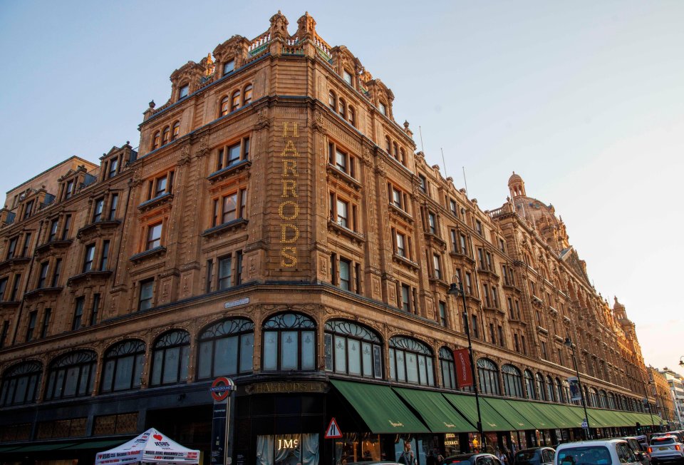 a large building with the word harrods on it