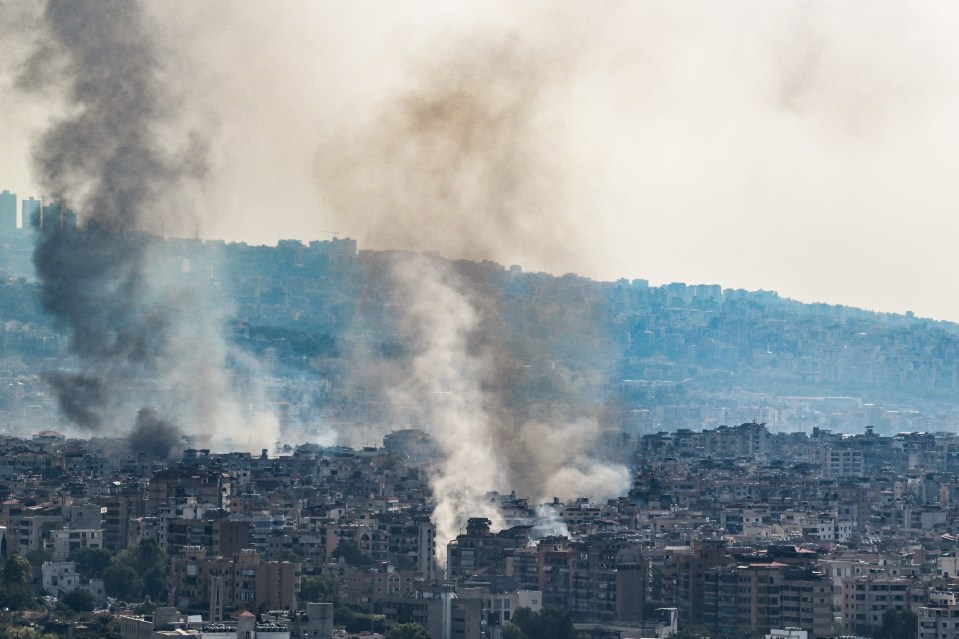 Smoke rises over Beirut’s southern suburbs during strikes today