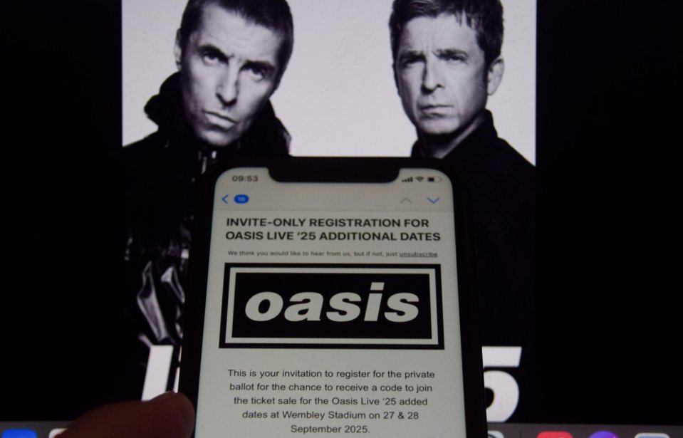 a phone displays an invitation to register for oasis live 25 additional dates