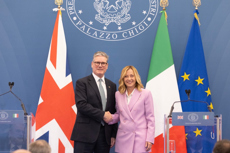 Prime Minister Sir Keir Starmer with Italian PM Giorgia Meloni on Monday