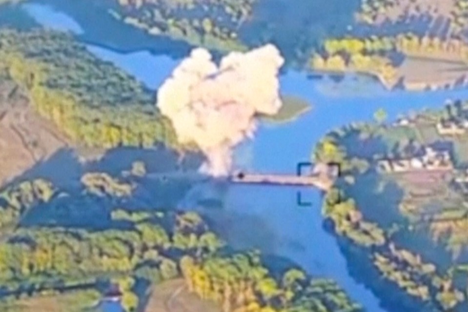 A Russian bridge on the River Seym in Kursk hit by Ukraine