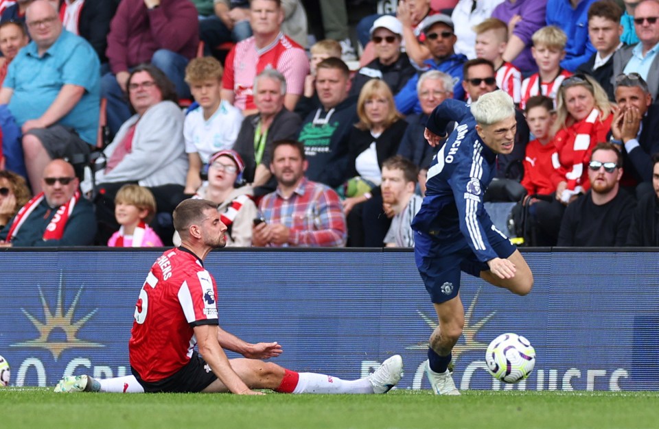 Jack Stephens took out Alejandro Garnacho with a horror tackle in the second half of Saints' clash with Manchester United