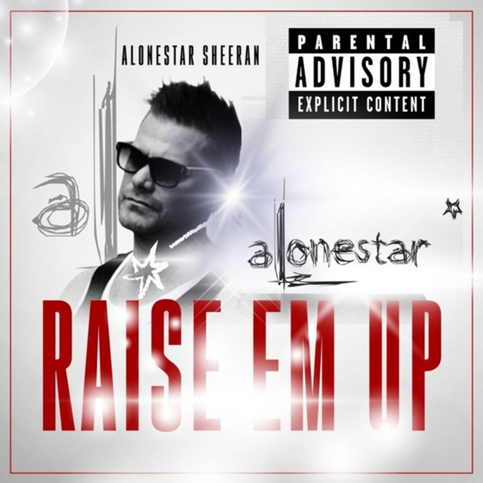 an album cover for alonestar sheeran 's raise em up