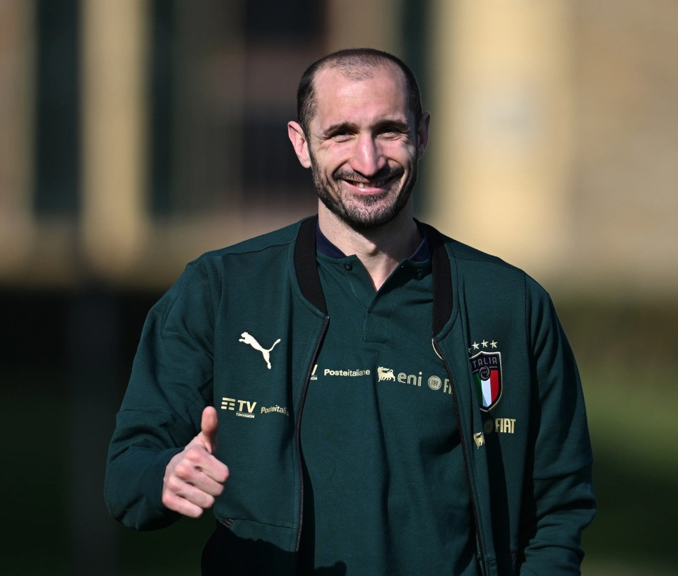 giorgio chiellini of italy looks on during a italy training session at centro tecnico