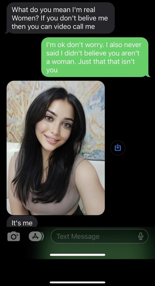 a screenshot of a text message between a man and a woman