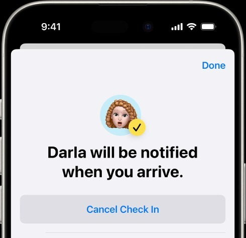 a phone screen that says darla will be notified when you arrive