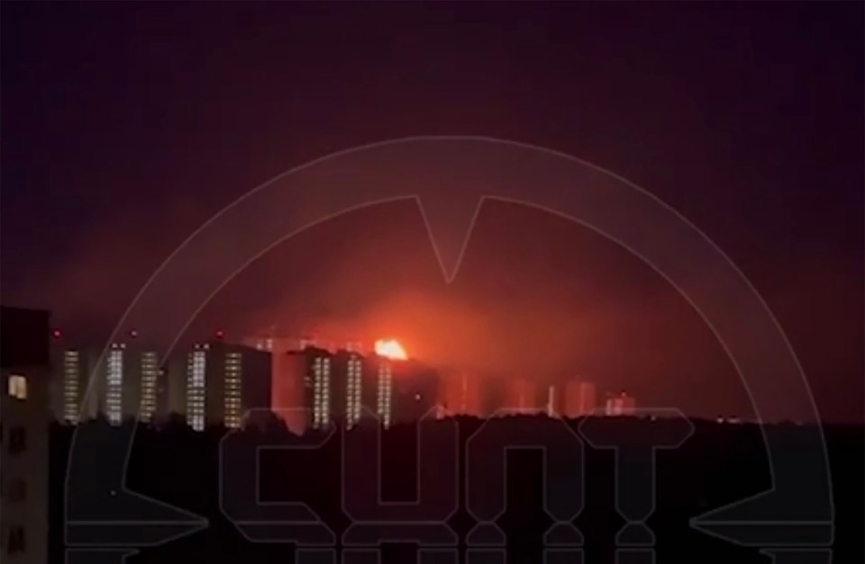 An explosion in Russia last night filmed from a distance