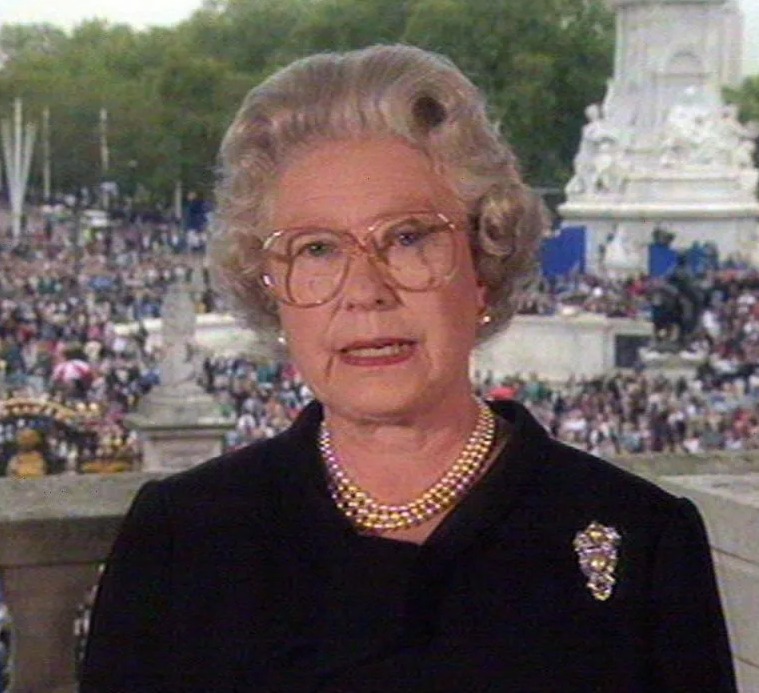 The Queen delivered a live broadcast from Buckingham Palace to speak of the Royal Family’s sorrow at the death of Diana, Princess of Wales, in 1997