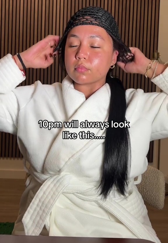 She wraps her hair in a tubi, which currently costs £1 from SHEIN