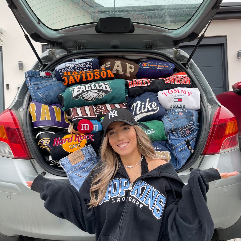 Becky with some of her secondhand haul packing out her car