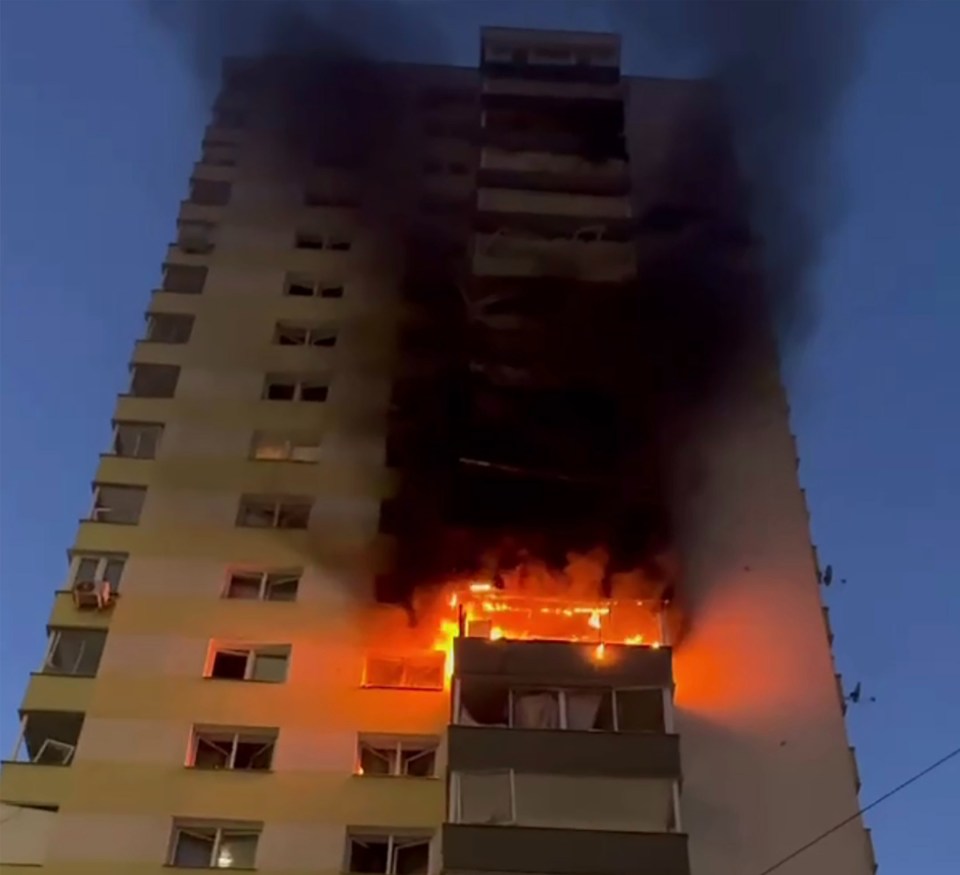 A flat inside an apartment block is set alight